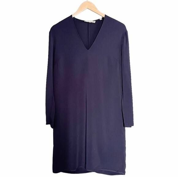 Vince Dress V-Neck Popover Long Sleeve Tunic Navy Blue Size XS Minimalist Simple - Picture 2 of 13